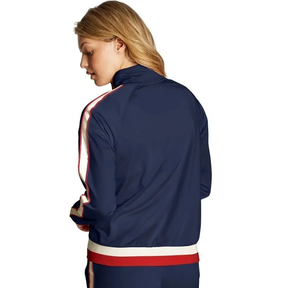 New! CHAMPION Logo Varsity Stripes Athletic Track Jacket Zip-front Blue Large